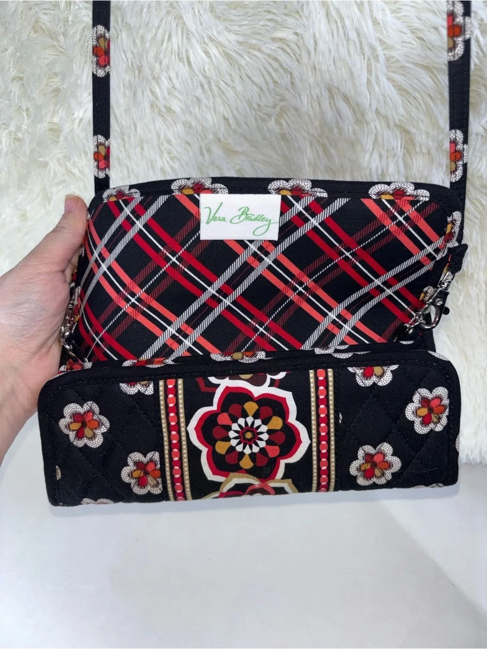 Vera Bradley Quilted Black Floral Crossbody Bag- Stylish Women's Bag